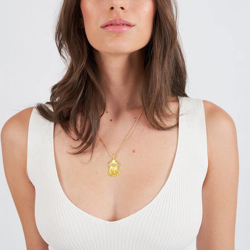 18K Gold Baby Custom Made Feeding Bottle Handprints Footprint Necklace