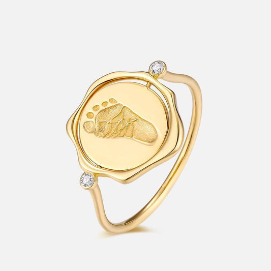 18K Gold Baby Custom Made Flip Round Footprint Ring