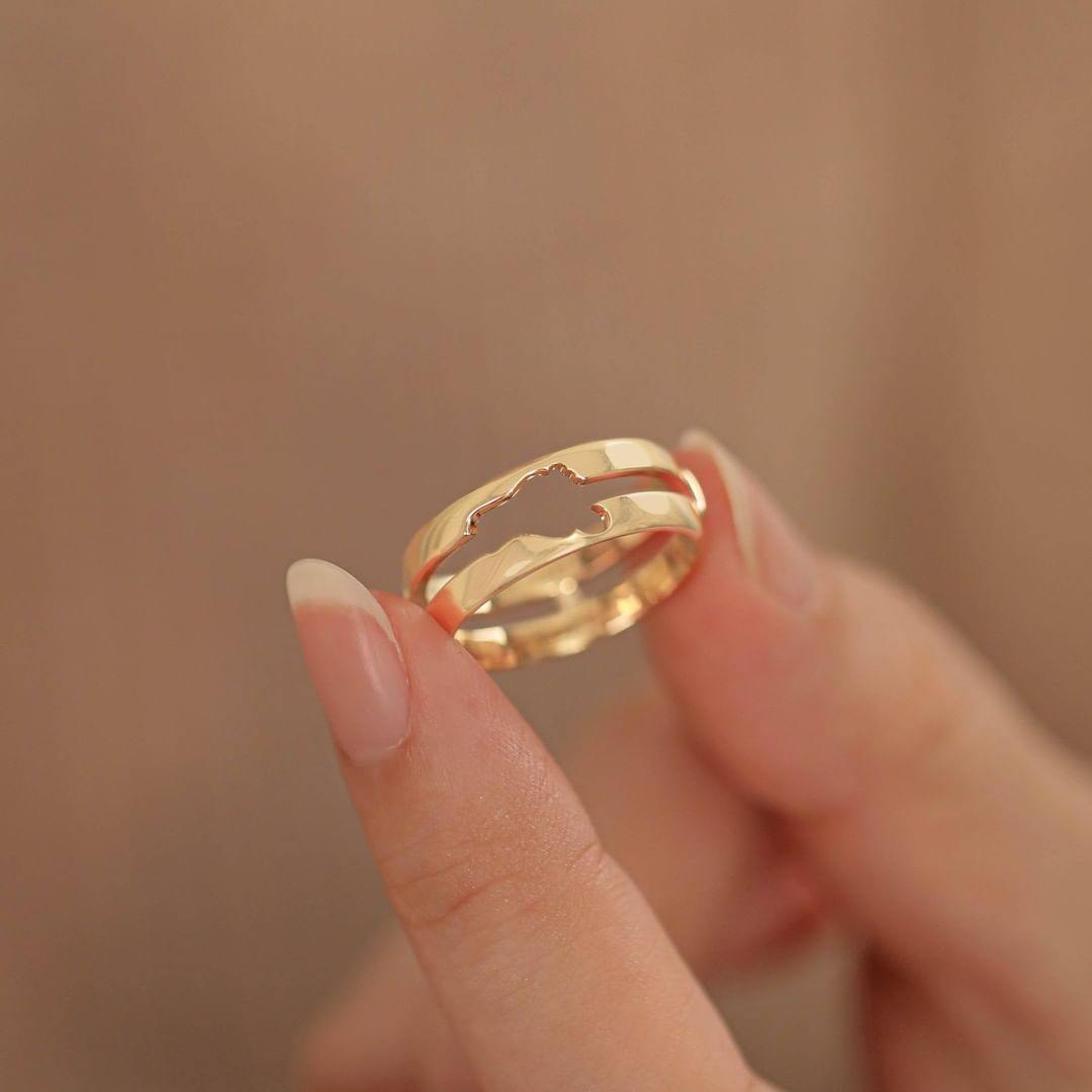 18K Gold Engravable Baby Footprint Couple Rings