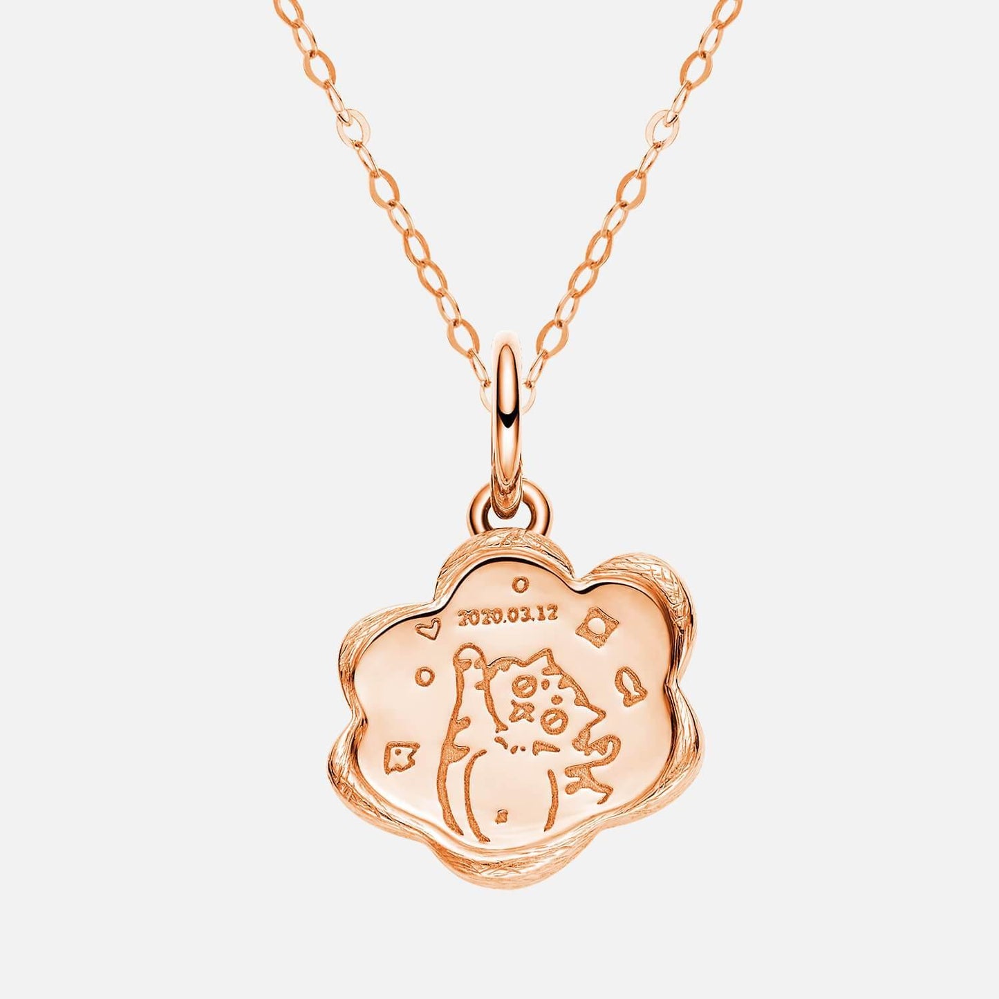 18K Rose Gold Customized Cat Footprint Pendant Back