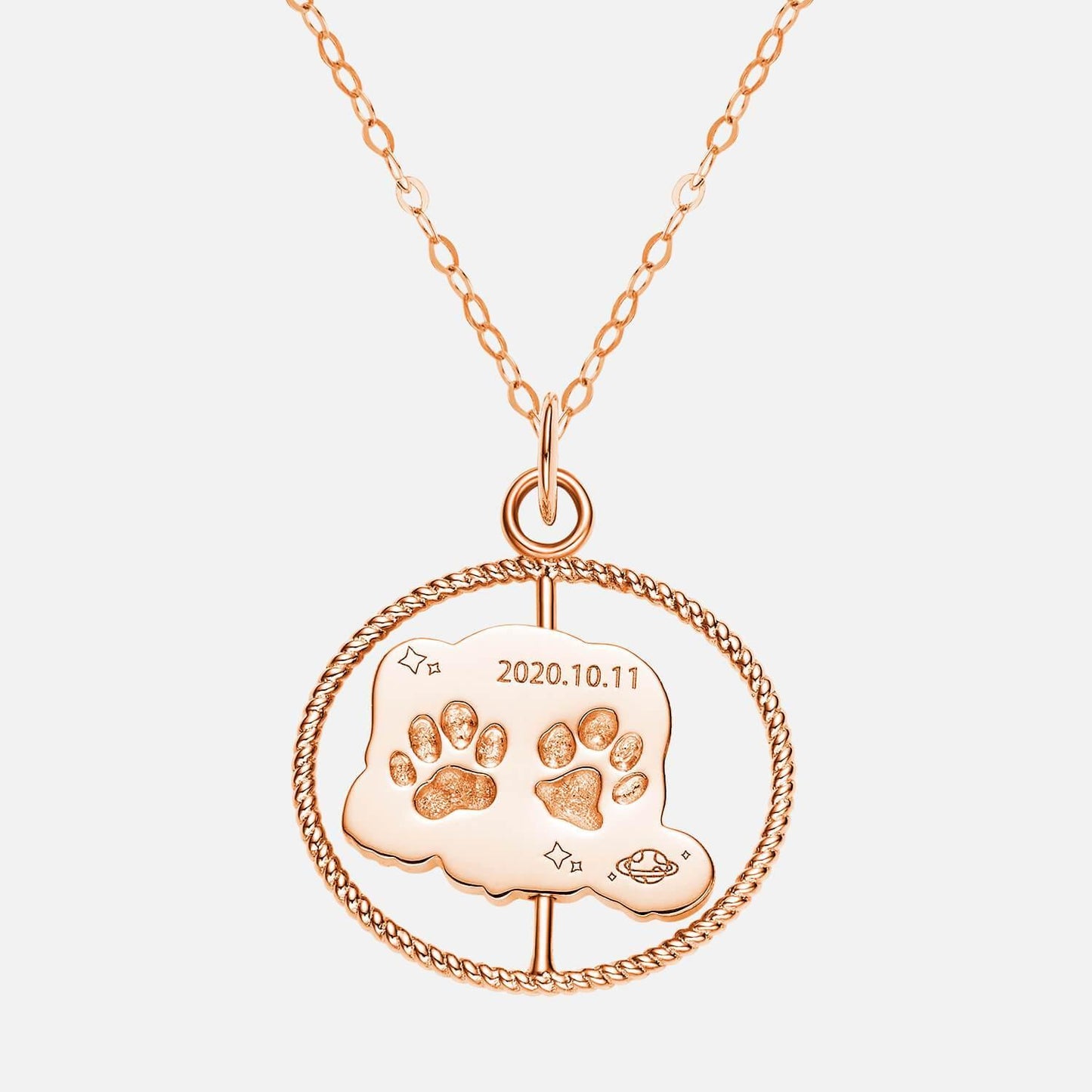 18K Rose Gold Customized Dog Footprint Pendant Back