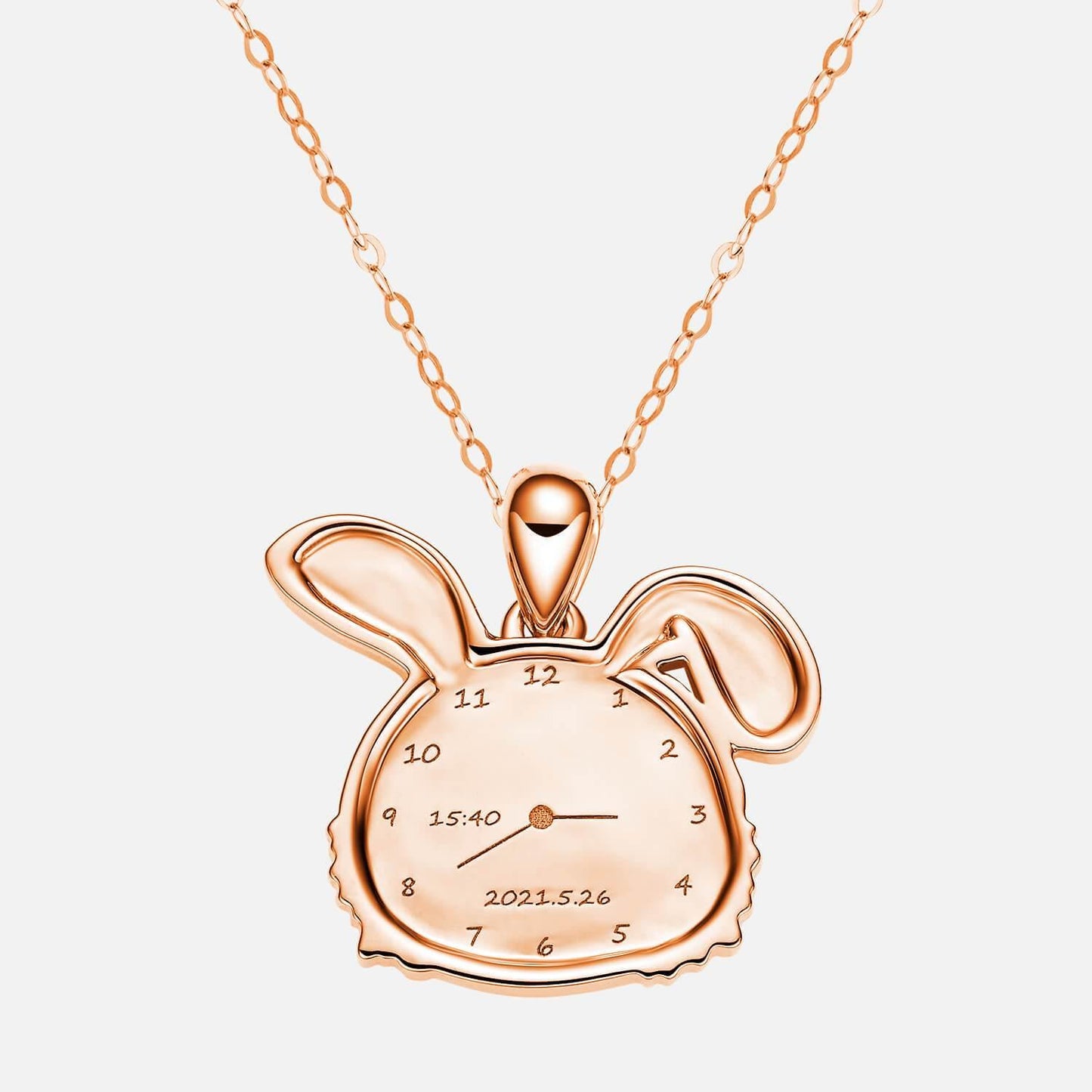 18K Rose Gold Customized Rabbit Fingerprint Pendant Front