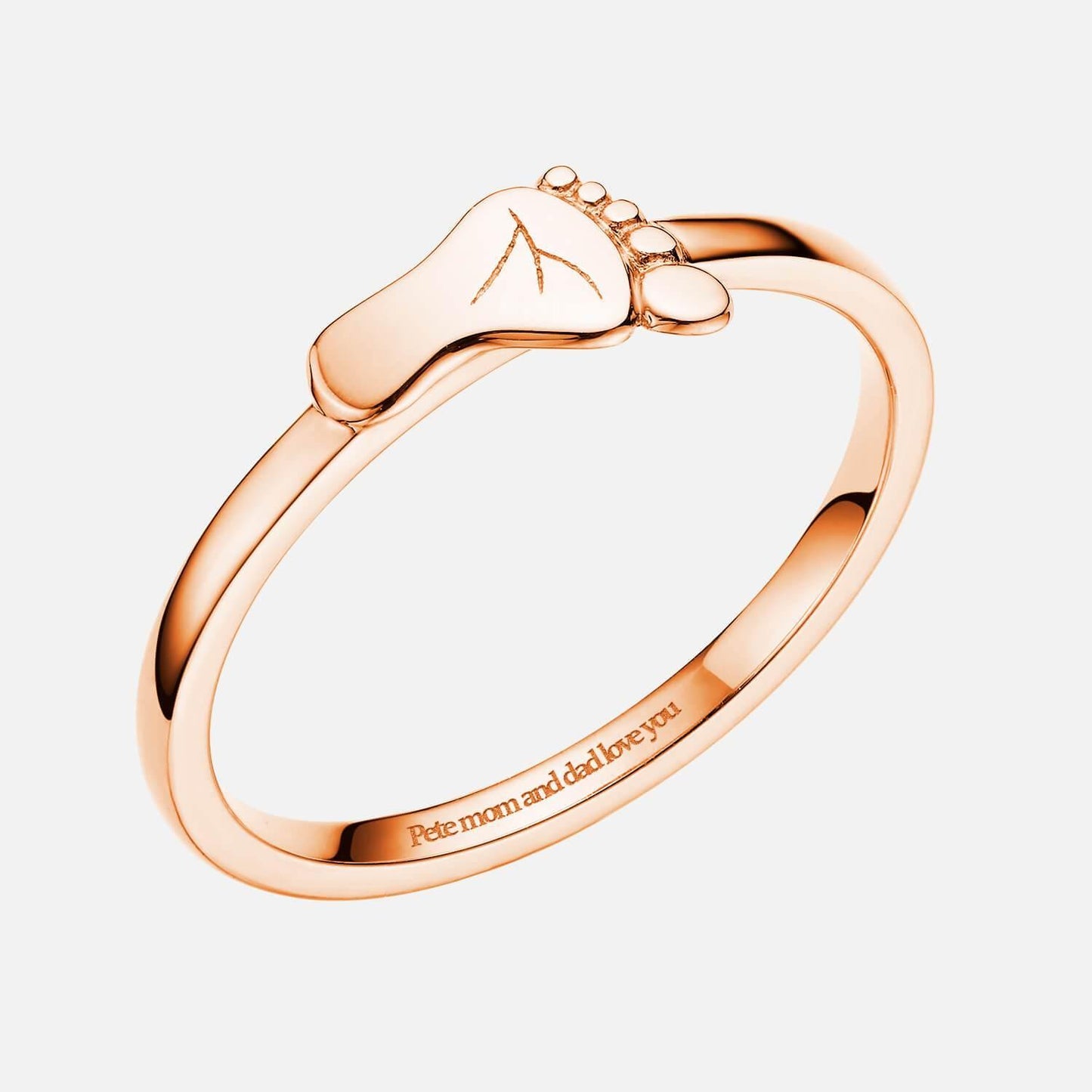 18K Rose Gold Engravable Baby Footprint Couple Rings Female