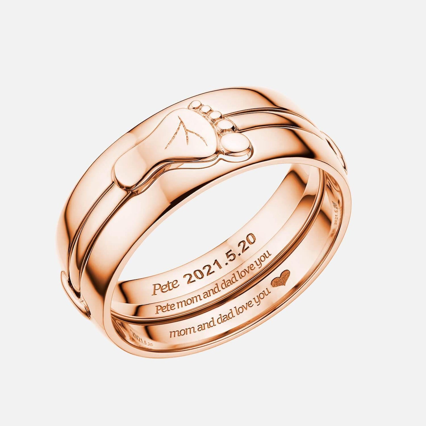 18K Rose Gold Engravable Baby Footprint Couple Rings