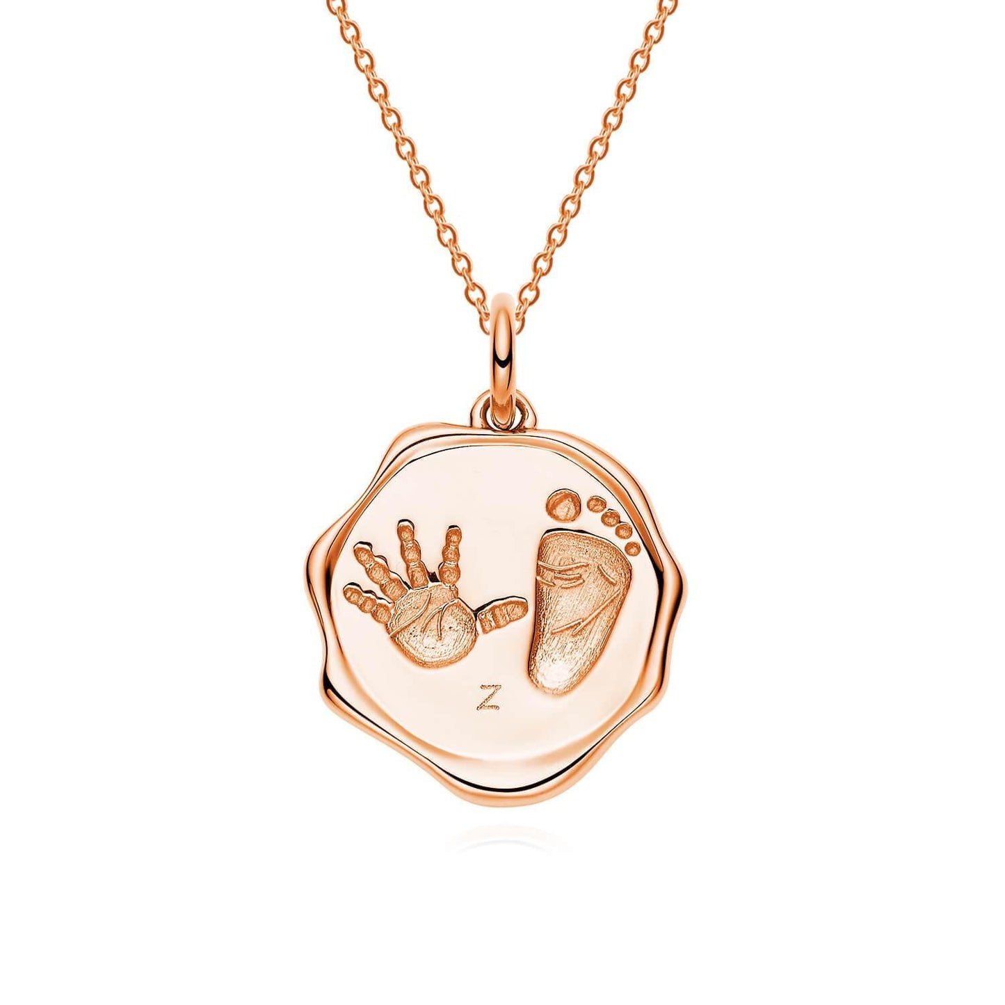 18K Rose Gold Medallion Baby Footprint Necklace Front