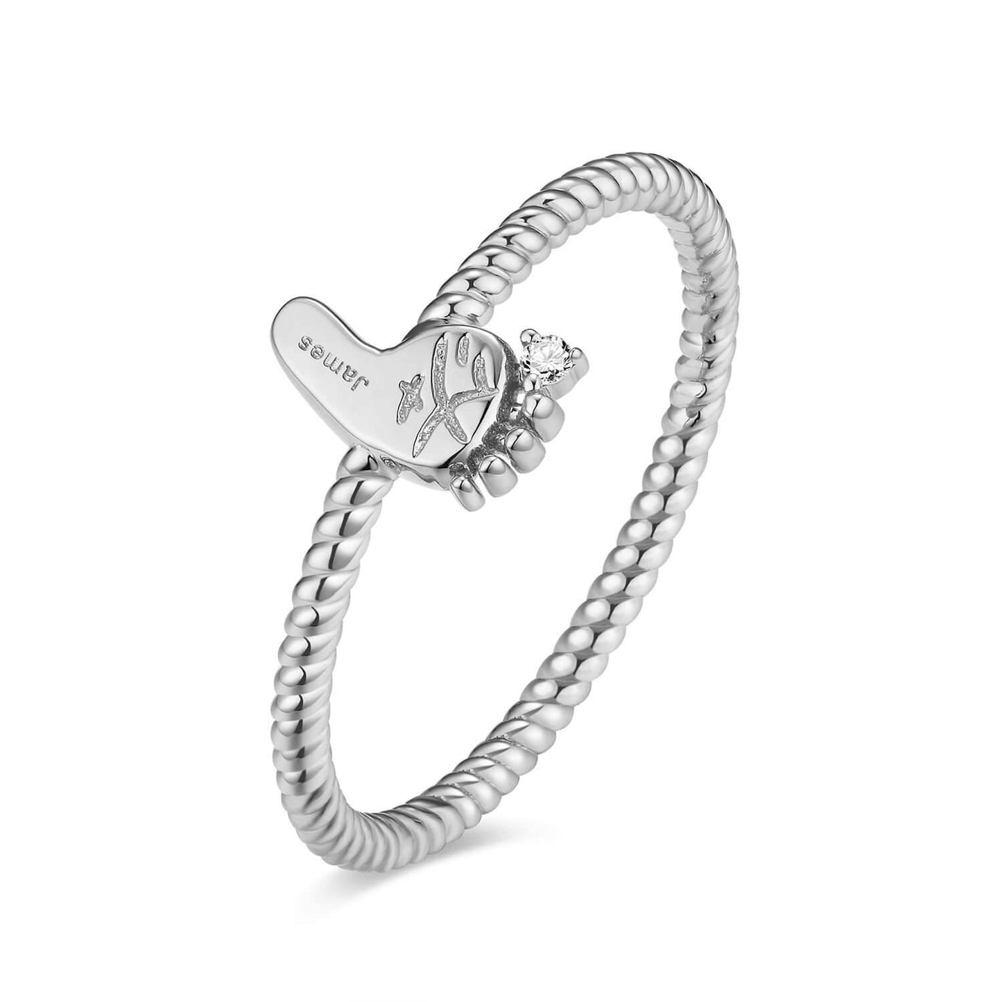 18K White Gold Baby Footprint Ring