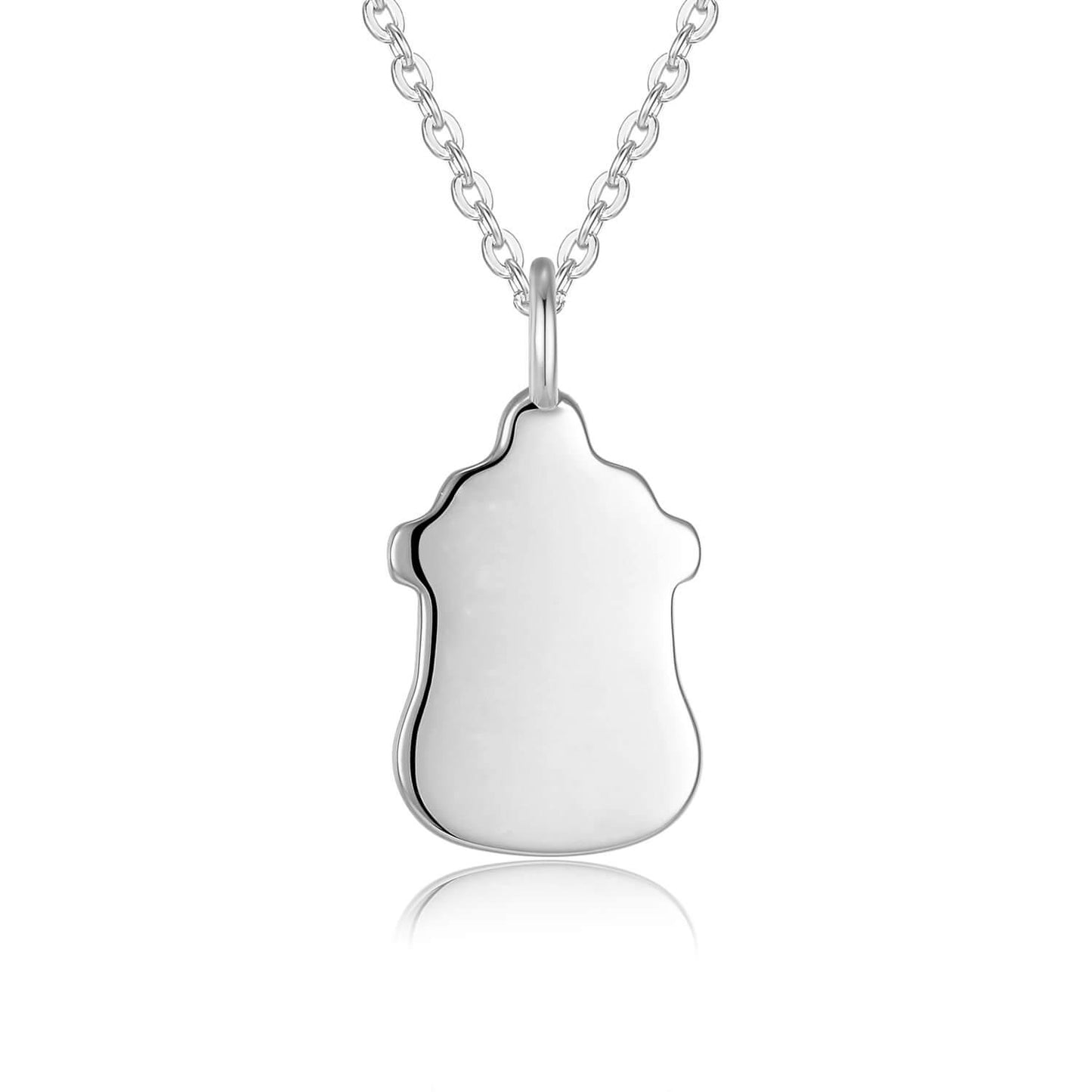 18K White Gold Feeding Bottle Baby Footprint Necklace Back