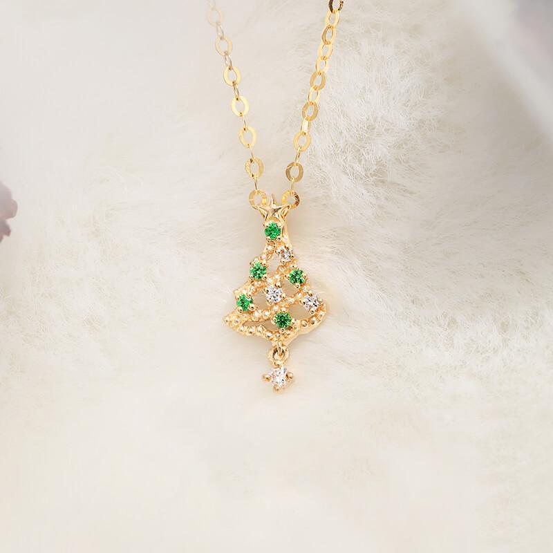 18K Gold Christmas Tree Necklace - Tsavorite