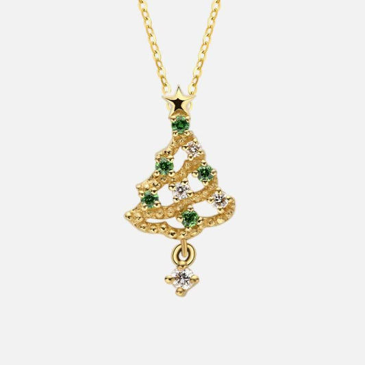 18K Gold Christmas Tree Necklace - Tsavorite