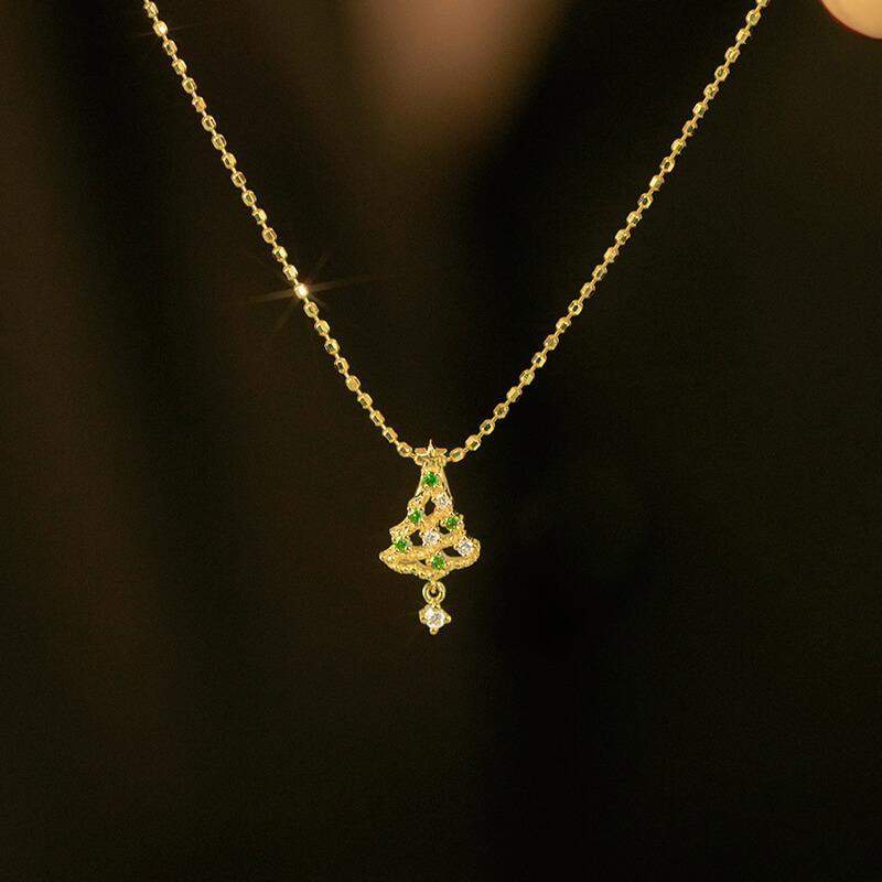 18K Gold Christmas Tree Necklace - Tsavorite