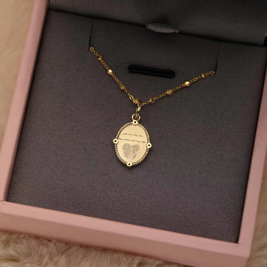 18K Gold Engravable Baby Handprint Footprint Necklace - Oval