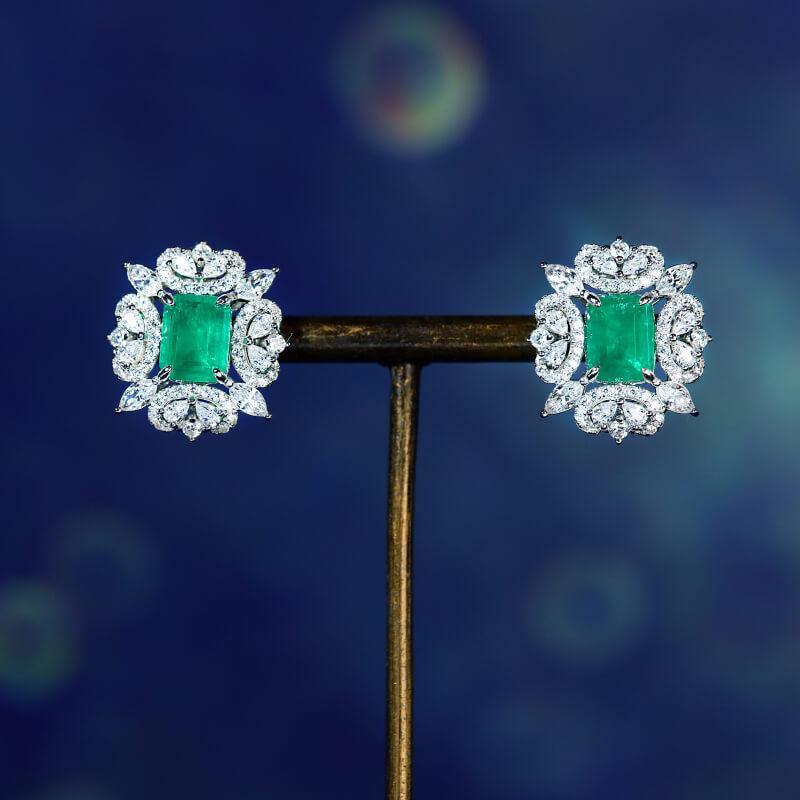 TDC™ High-End Green Artificial Gemstone Silver Earrings