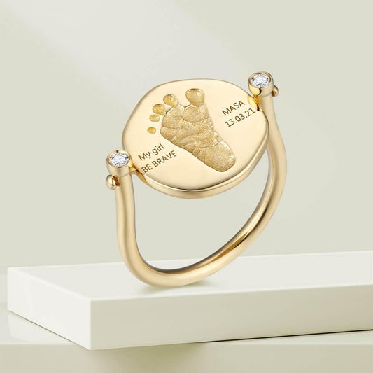 custom made baby footprint 18k gold ring