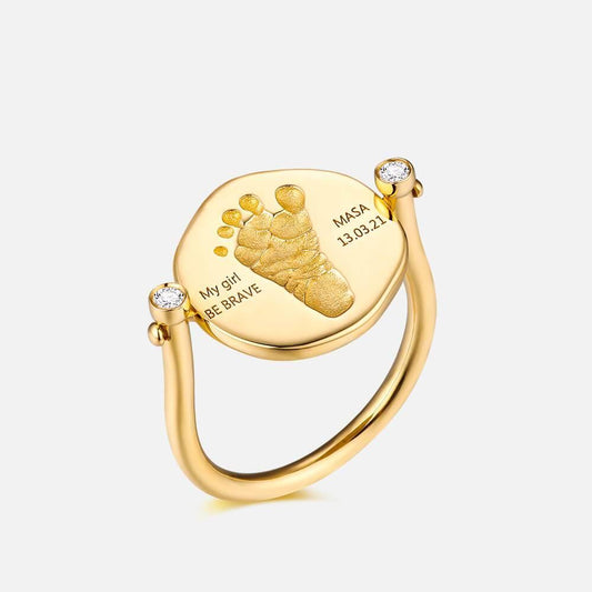 18K Gold Baby Custom Made Round Footprint Ring
