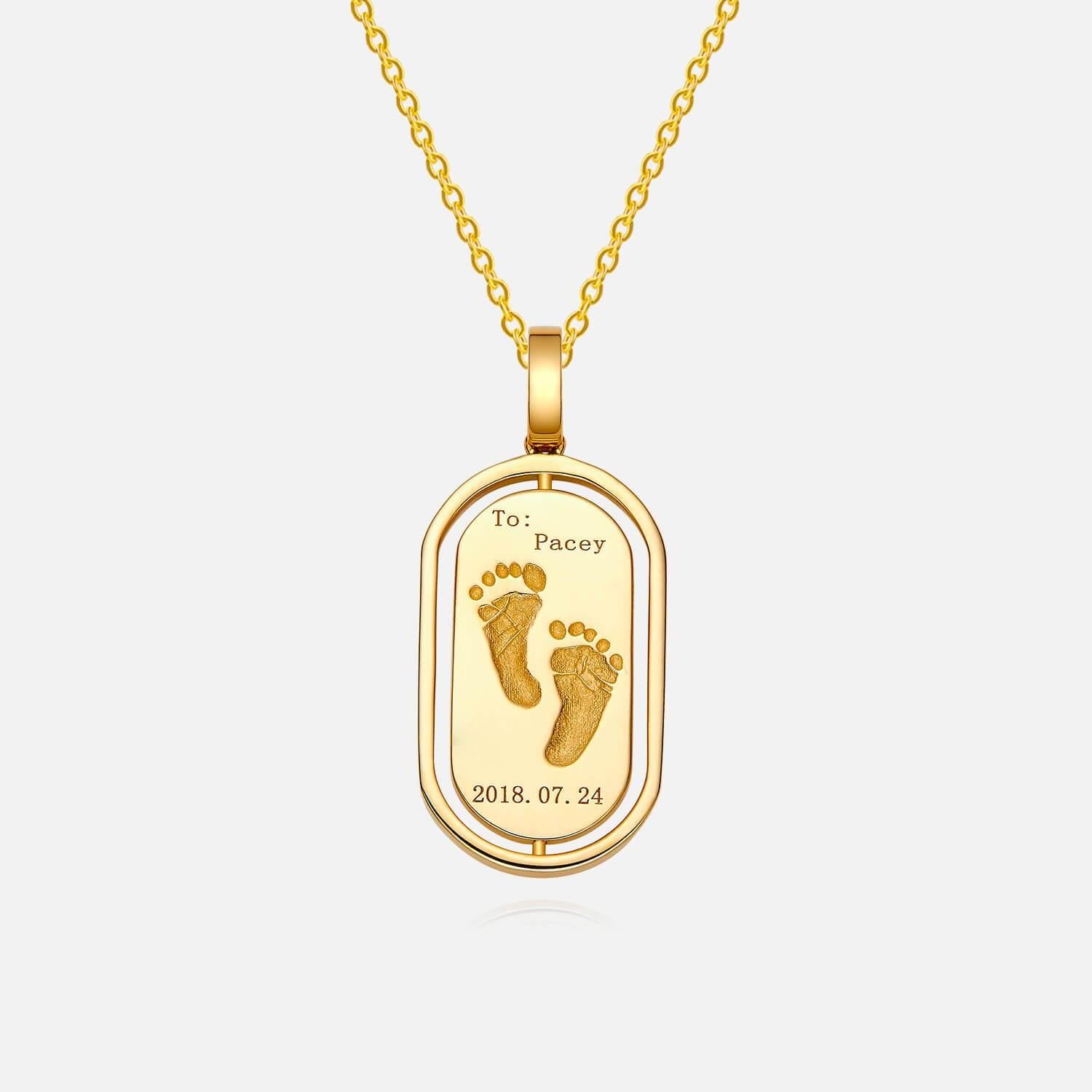 18K Gold Baby Custom Oval Footprint Necklace Front