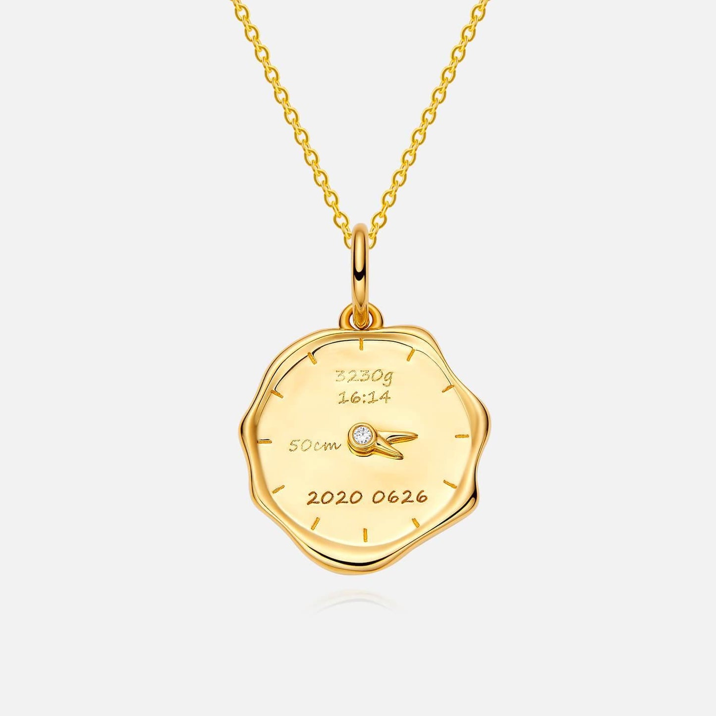 18K Gold Baby Engravable Medallion Footprint Necklace Back