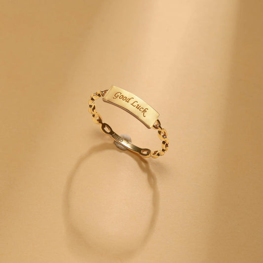 18K Gold Chain Good Luck Ring