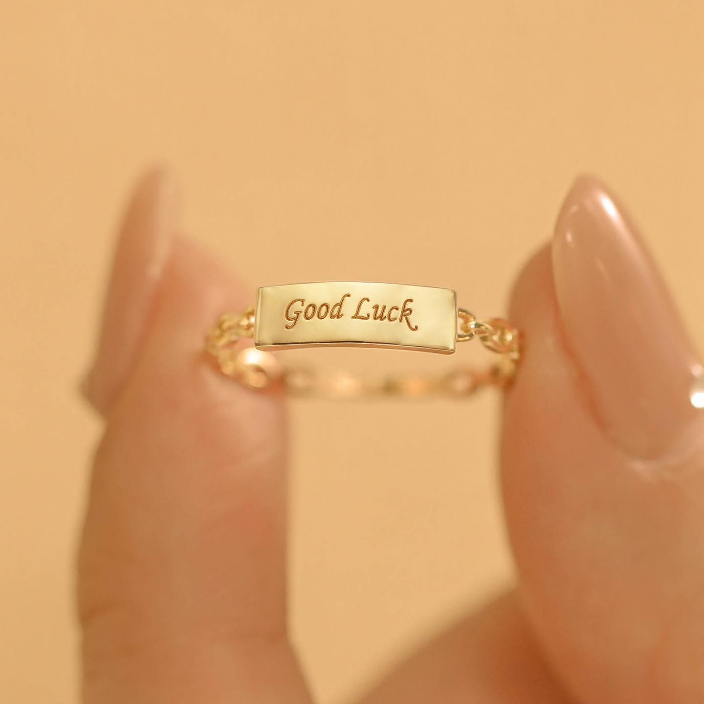 18K Gold Chain Good Luck Ring