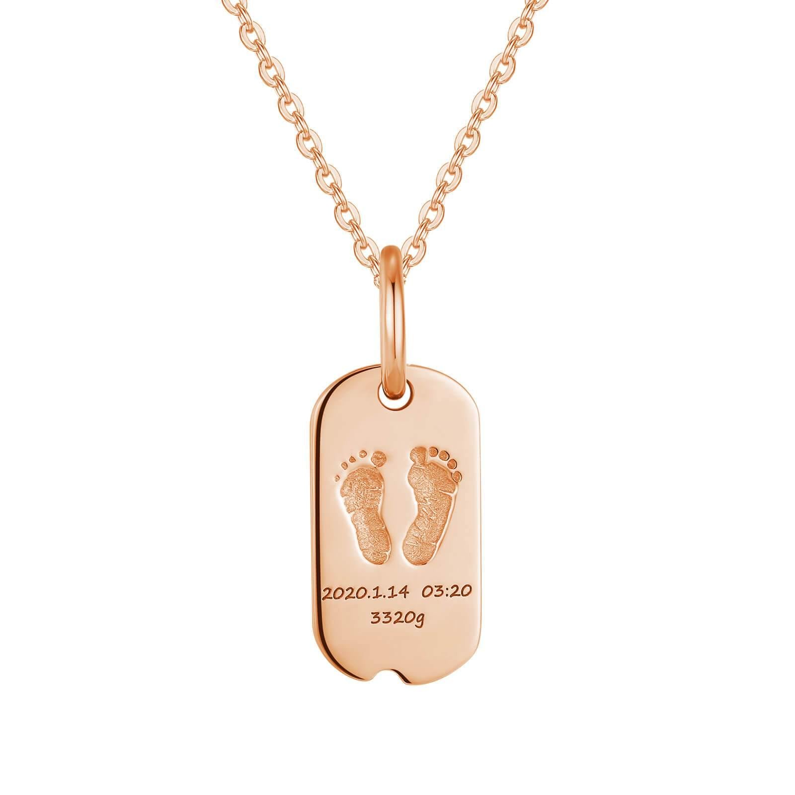 18K Rose Gold Baby Custom Rectangle Footprint Necklace Front