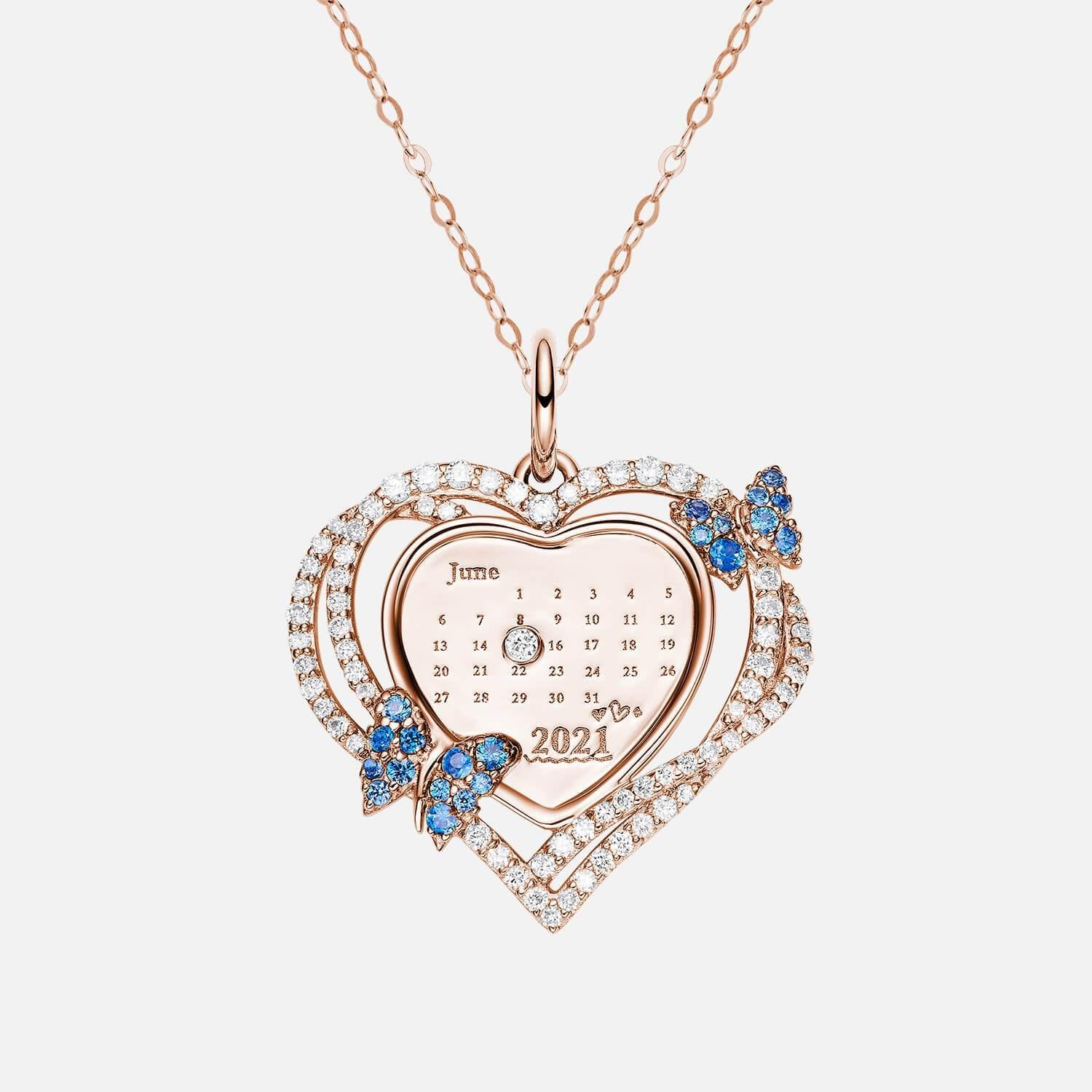 18K Rose Gold Baby Engravable Heart Shape Footprint Necklace Back