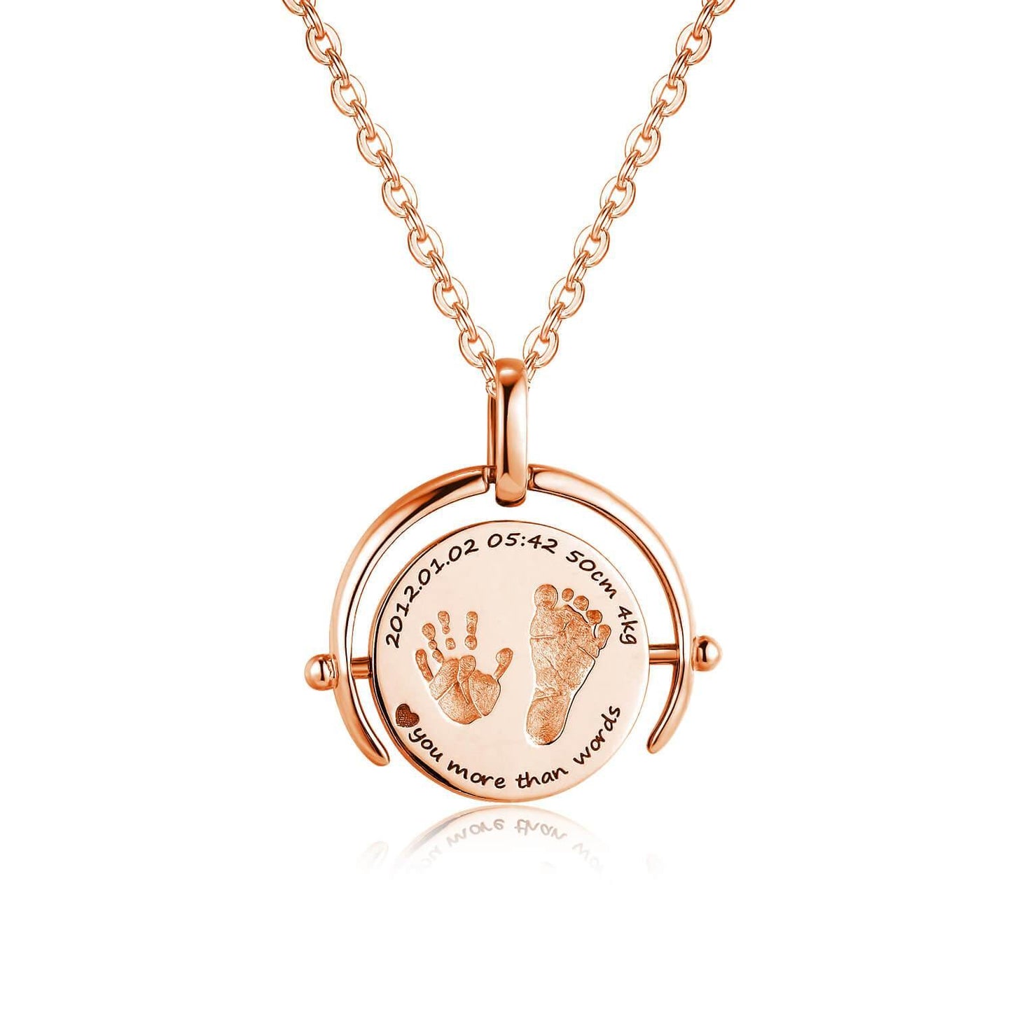 18K Rose Gold Half-Ring Baby Footprint Necklace Front