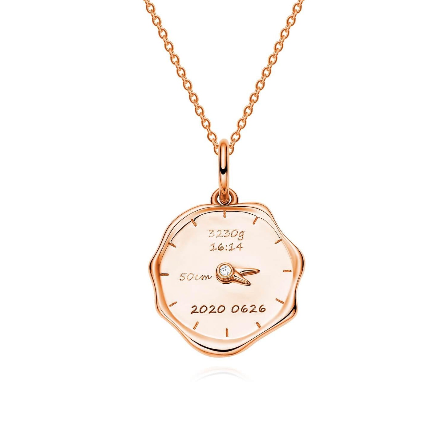 18K Rose Gold Medallion Baby Footprint Necklace Back