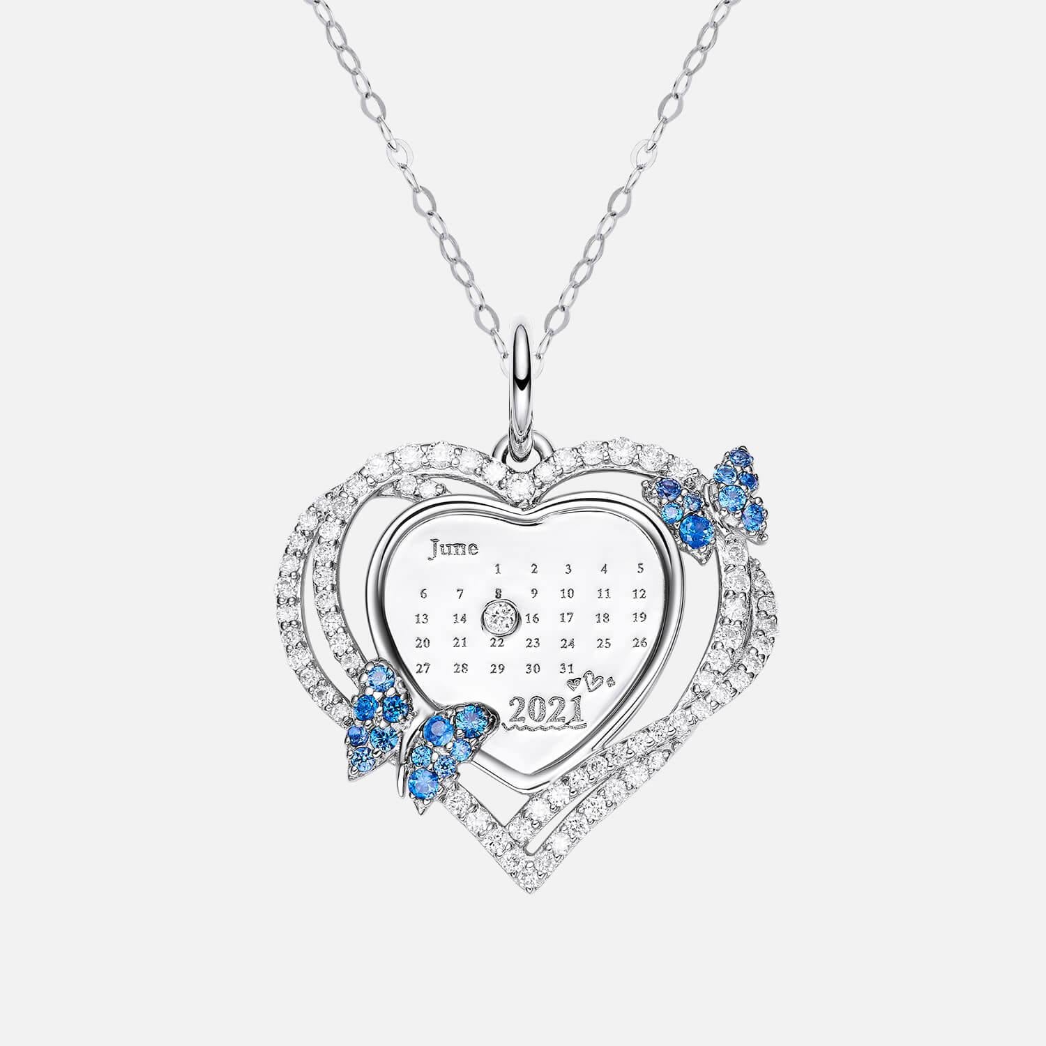 18K White Gold Baby Engravable Heart Shape Footprint Necklace Back