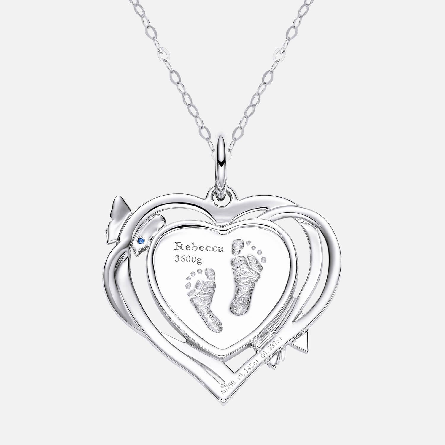 18K White Gold Baby Engravable Heart Shape Footprint Necklace Front