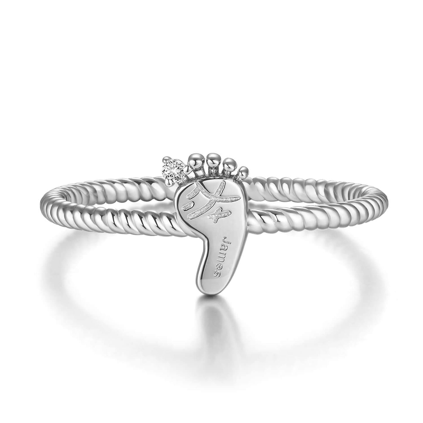 18K White Gold Baby Footprint Ring