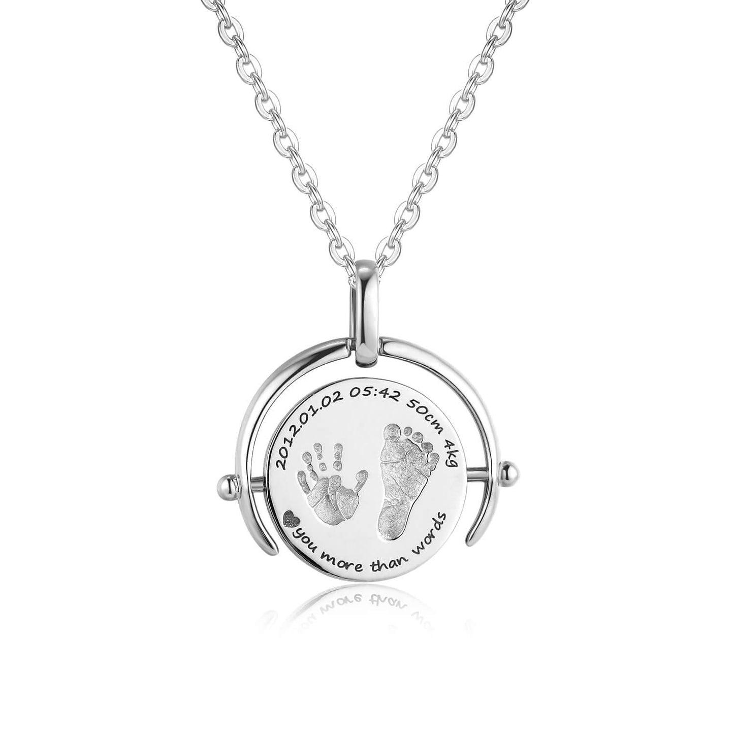 18K White Gold Half-Ring Baby Footprint Necklace Front