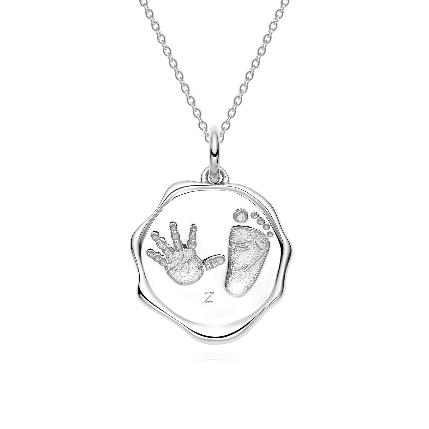 18K White Gold Medallion Baby Footprint Necklace Front
