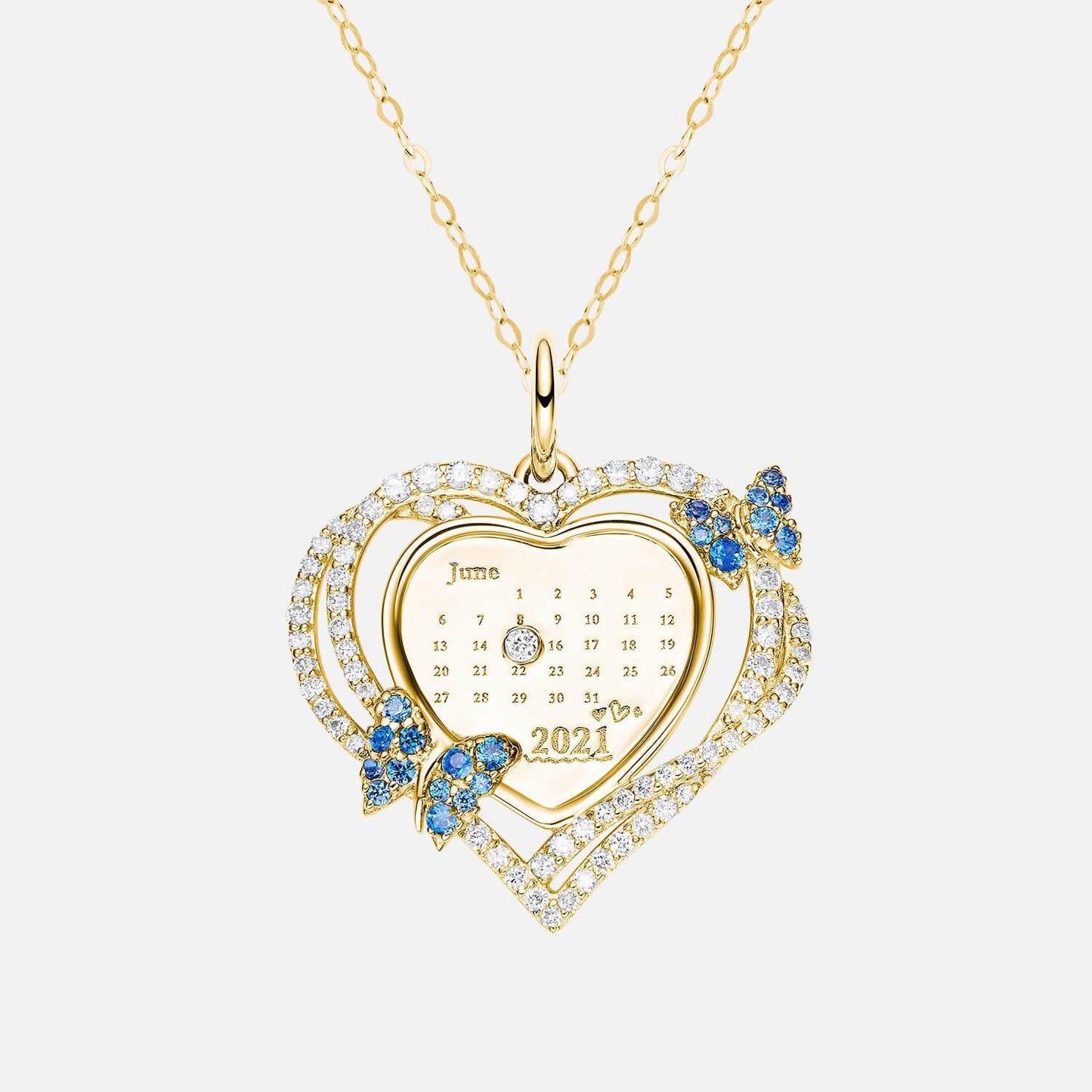 18K Yellow Gold Baby Engravable Heart Shape Footprint Necklace Back