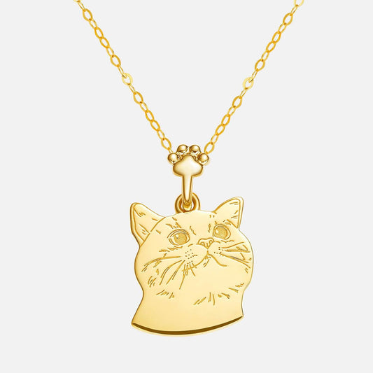 18K Yellow Gold Customized Cat Head Pendant Front