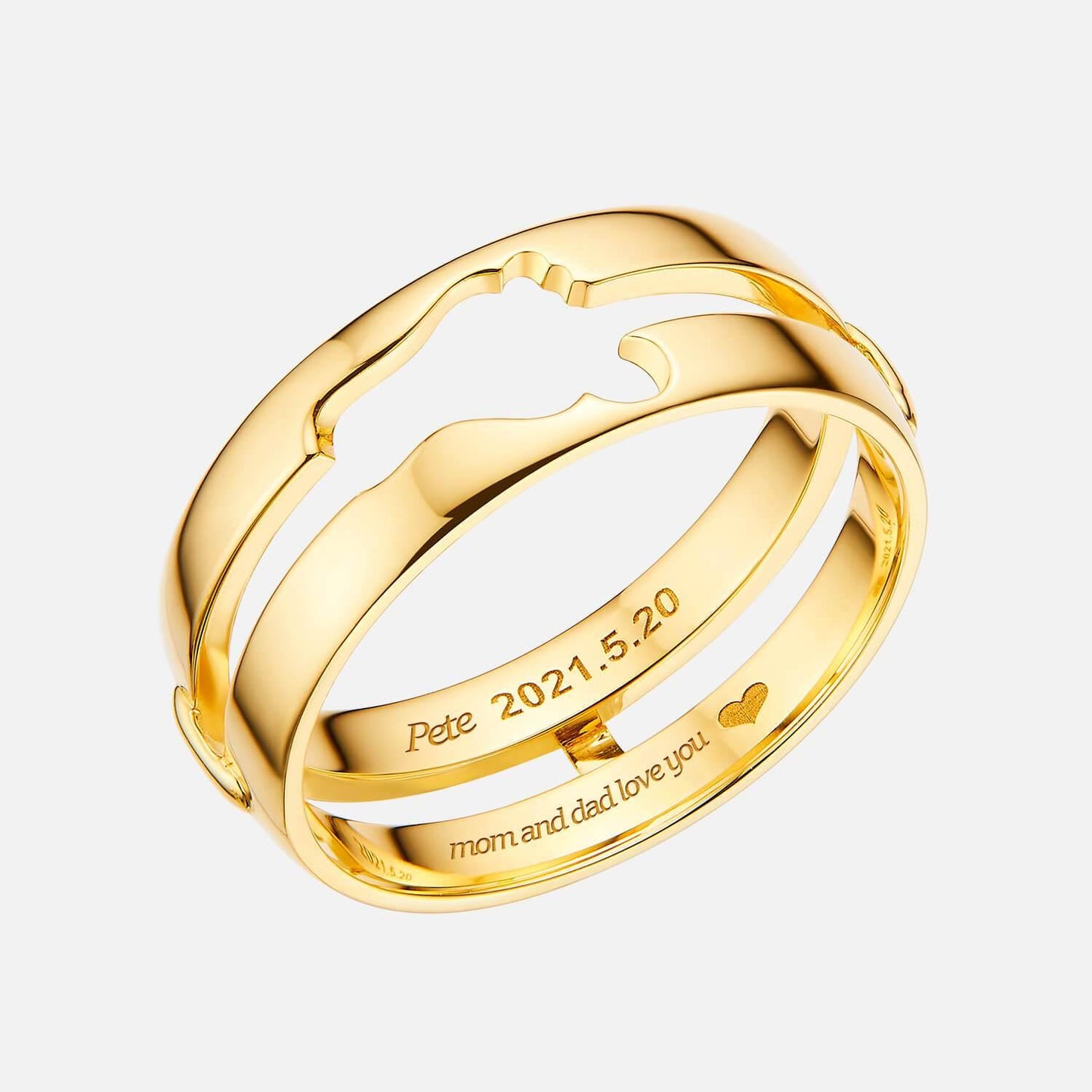 18K Yellow Gold Engravable Baby Footprint Couple Rings Male