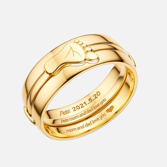 18K Yellow Gold Engravable Baby Footprint Couple Rings