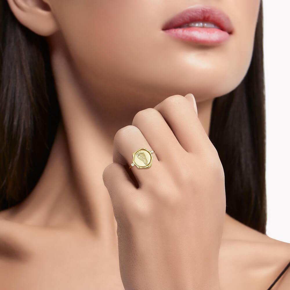 18K gold baby engravable seal wax footprint ring to wear