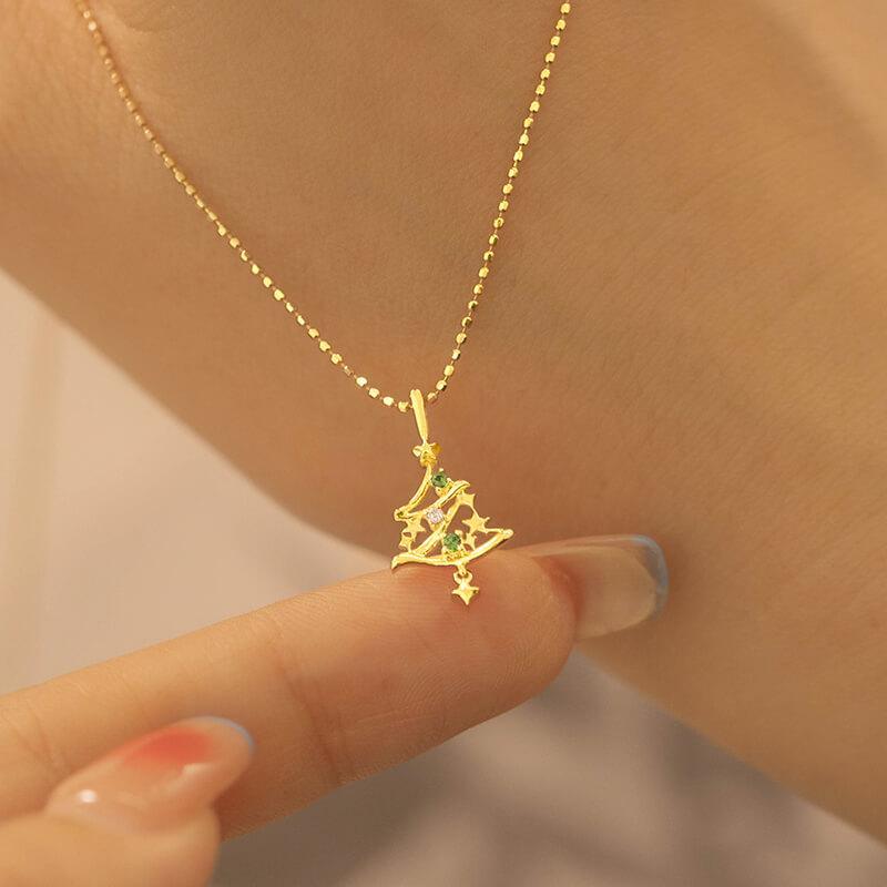 18K Gold Christmas Tree Necklace - Star