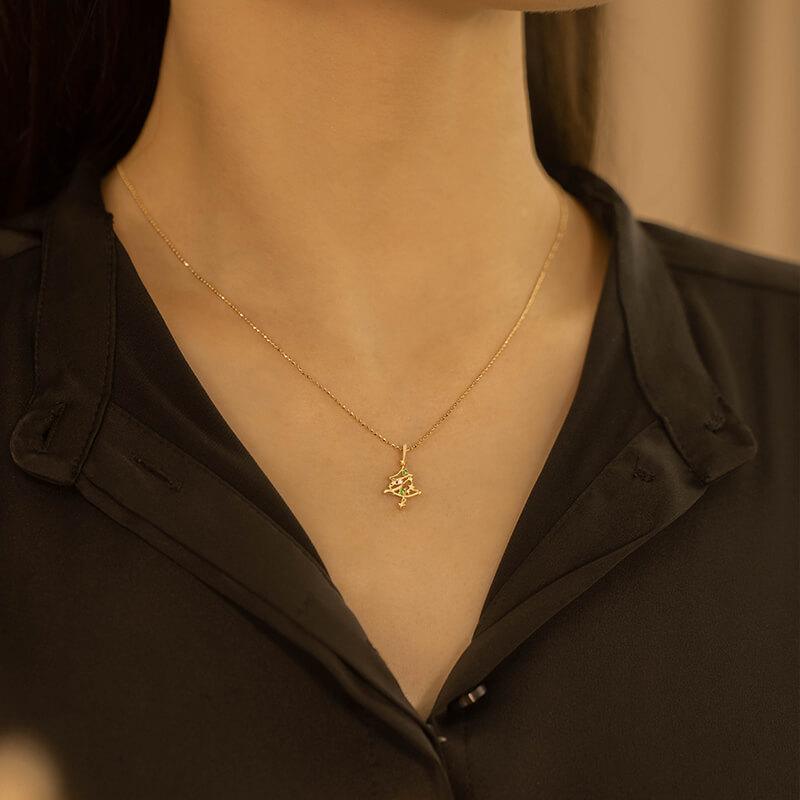 18K Gold Christmas Tree Necklace - Star