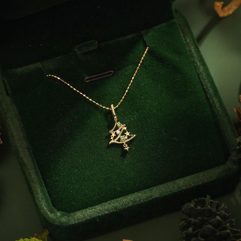 18K Gold Christmas Tree Necklace - Star