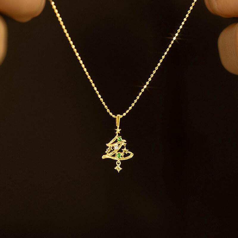 18K Gold Christmas Tree Necklace - Star