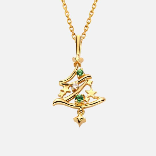 18K Gold Christmas Tree Necklace - Star