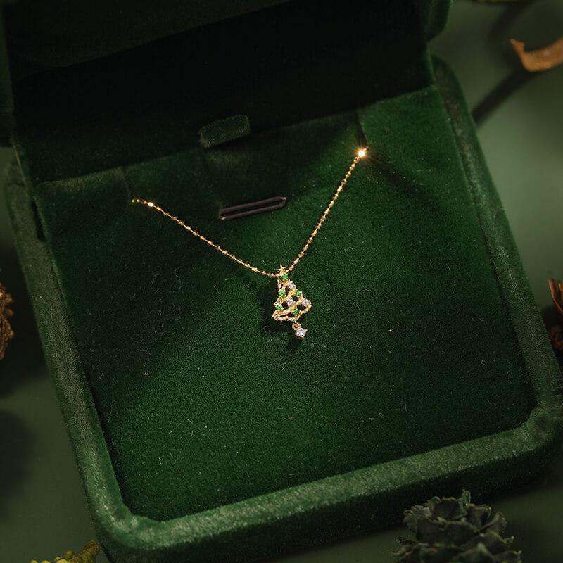 18K Gold Christmas Tree Necklace - Tsavorite