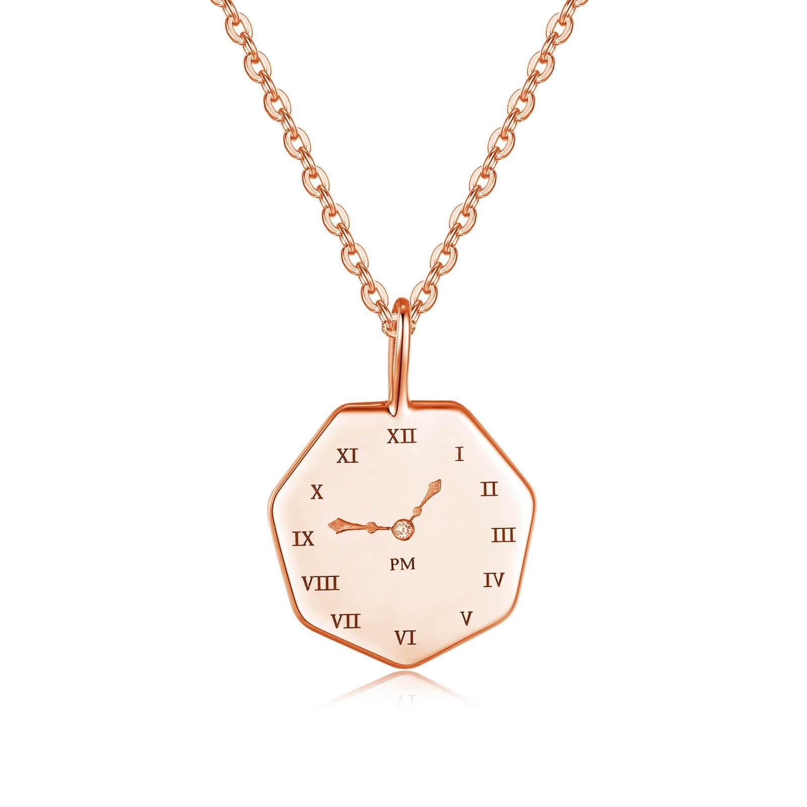 18k rose gold heptagon baby footprint necklace back