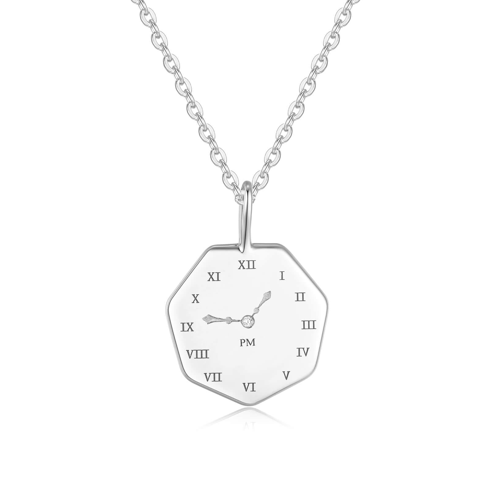 18k white gold heptagon baby footprint necklace back