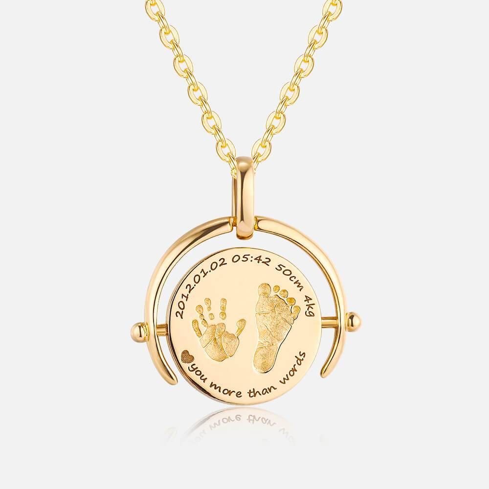 Baby Custom Made Half-Ring Handprint footprint Gold Necklace