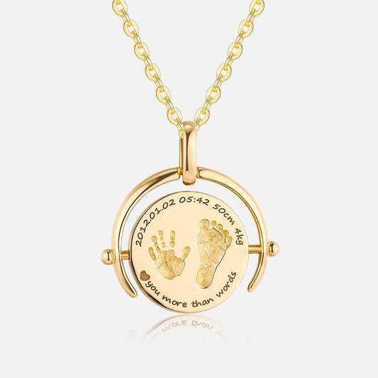 Baby Custom Made Half-Ring Handprint footprint Gold Necklace