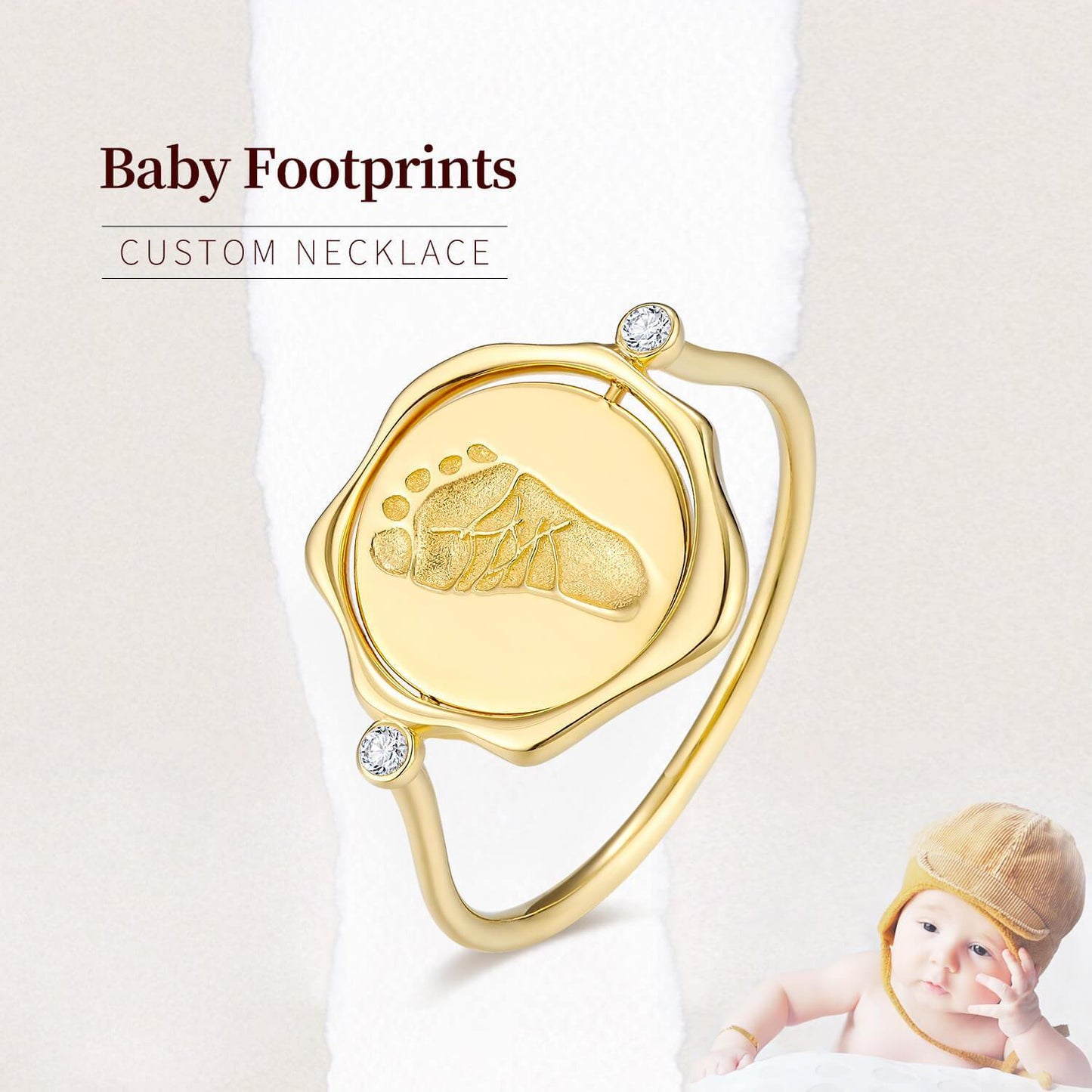 Baby and custom 18k gold baby footprints fire lacquer seal ring