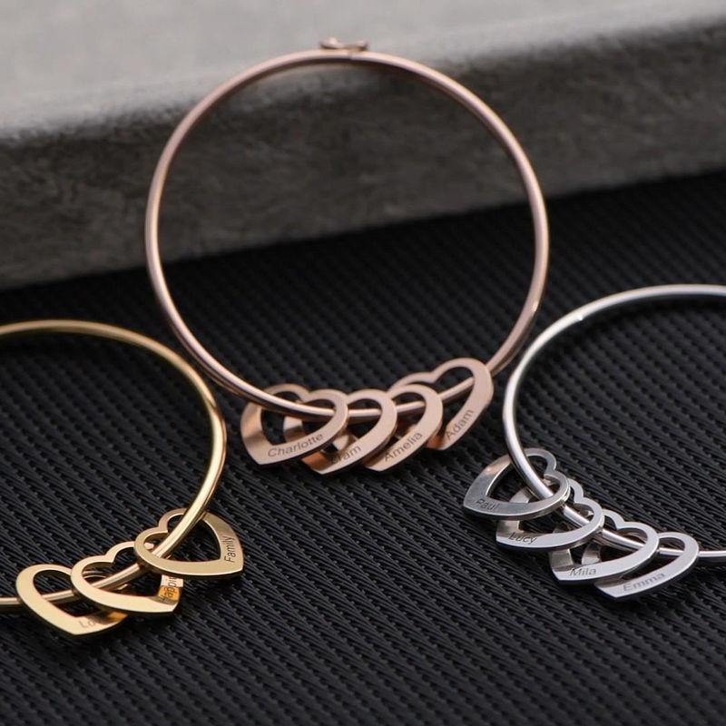Bangle Bracelet with Heart Pendants - TDC Jewellery