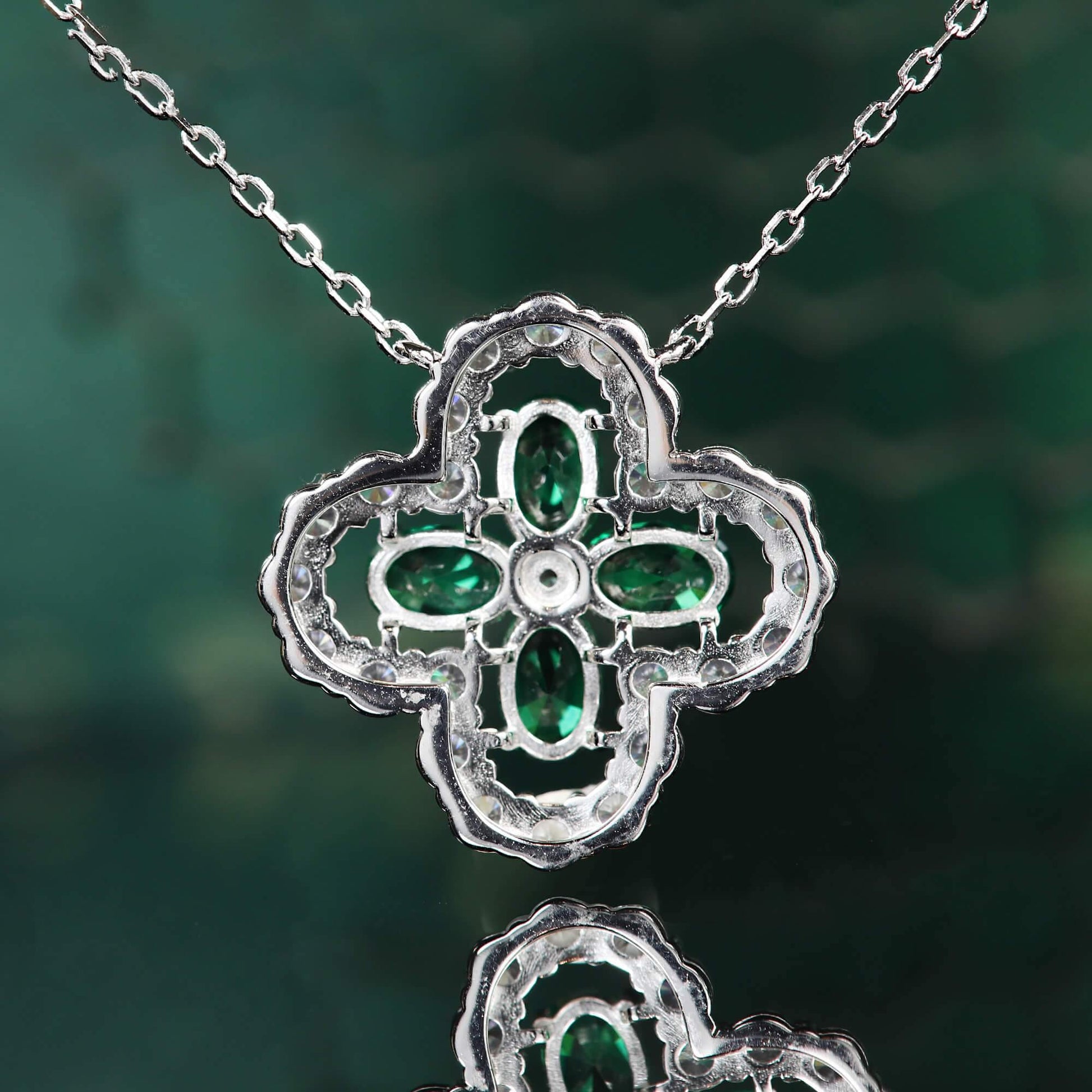 TDC™ Green Four-Leaf Clover Sterling Silver Necklace