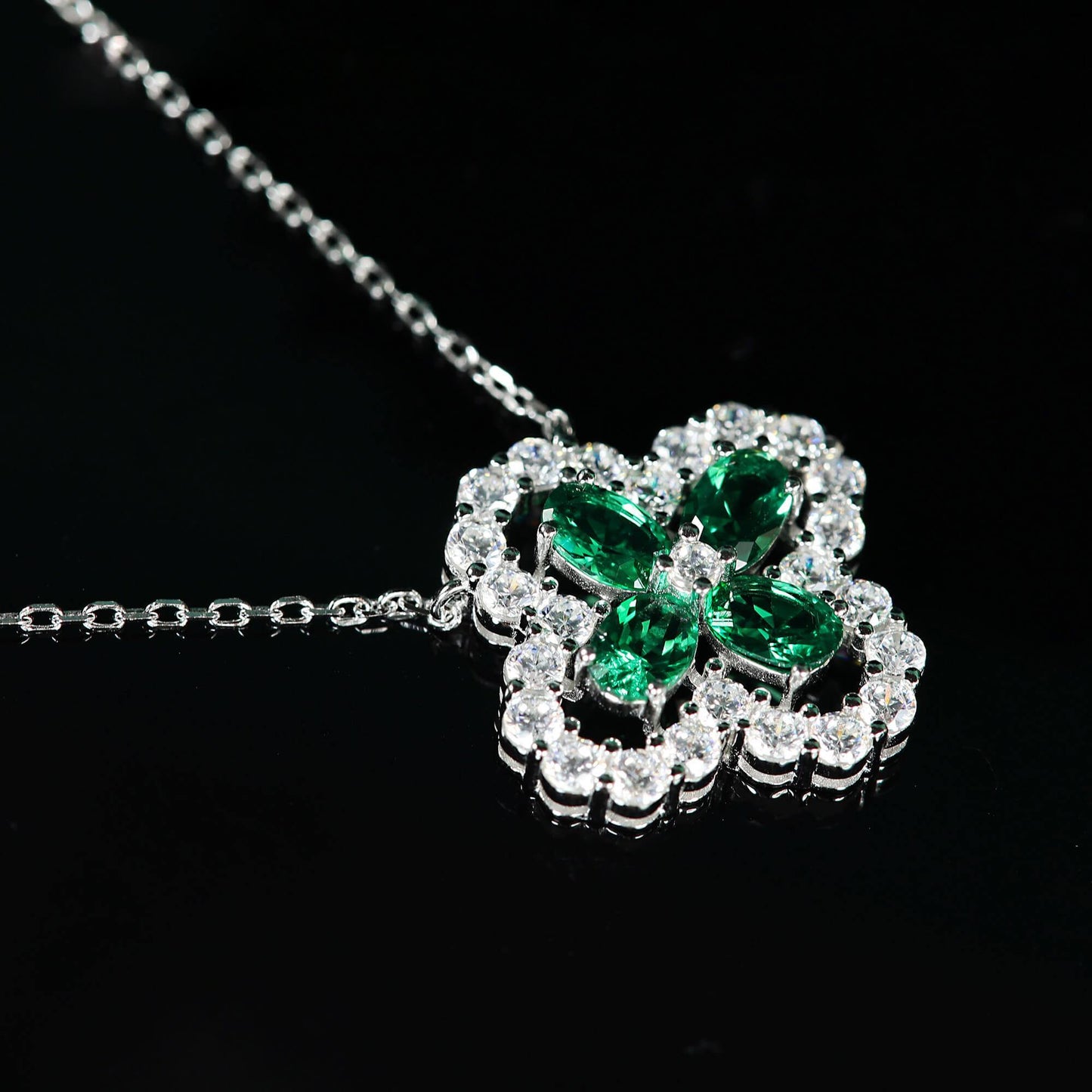 TDC™ Green Four-Leaf Clover Sterling Silver Necklace